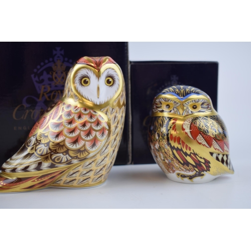 75 - Three Royal Crown Derby Paperweights - Short Eared Owl, 11cm, an exclusive for The Royal Crown Derby... 