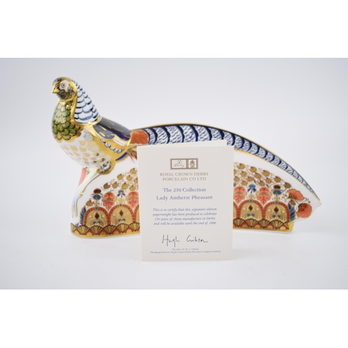 76 - Royal Crown Derby paperweight, Lady Amherst Pheasant, 29cm long, a signature edition signed by John ... 