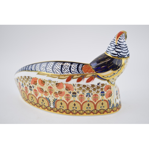 76 - Royal Crown Derby paperweight, Lady Amherst Pheasant, 29cm long, a signature edition signed by John ... 