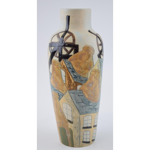 77 - Burslem Pottery high shouldered vase with a potteries mining scene, 25cm tall.