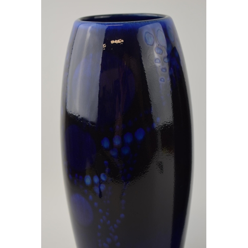 93 - A near pair of Alan Clarke Studio vases with abstract design, 30cm tallest (2).