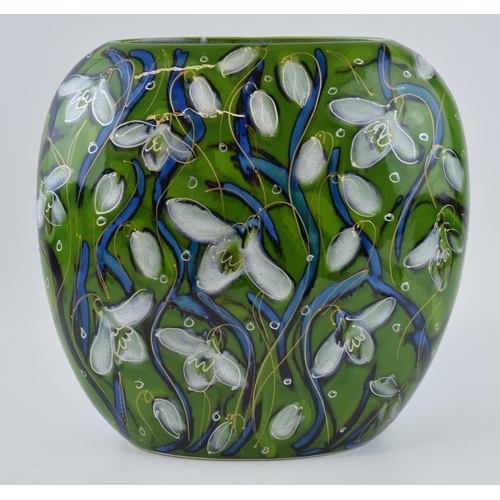 98 - Anita Harris Art Pottery large purse vase, decorated with Snowdrops, 29.5cm tall, signed by Anita.