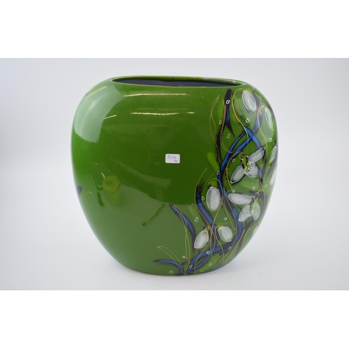 98 - Anita Harris Art Pottery large purse vase, decorated with Snowdrops, 29.5cm tall, signed by Anita.