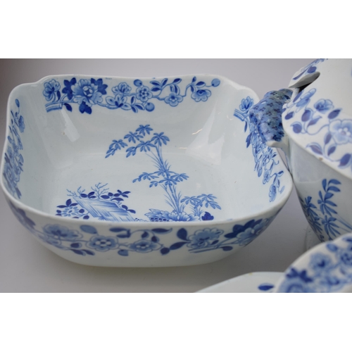 198 - An early 19th century blue and white transfer-printed Rogers Bamboo, Flowers and Rocks pattern dinne... 