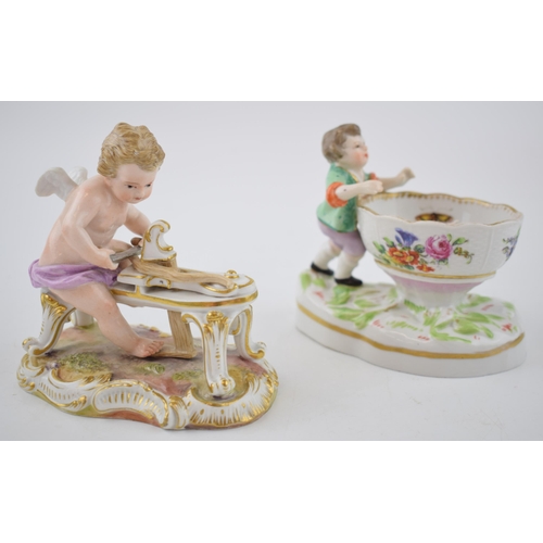 199 - Early 20th century Meissen figure 'Cupid Carving His Bow', 11cm wide, with incised marks, together w... 