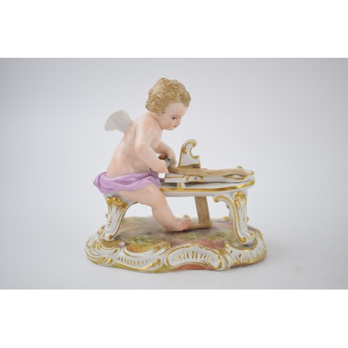 199 - Early 20th century Meissen figure 'Cupid Carving His Bow', 11cm wide, with incised marks, together w... 