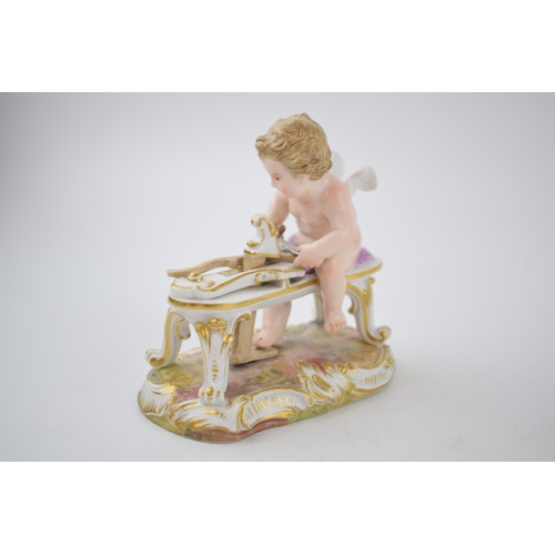 199 - Early 20th century Meissen figure 'Cupid Carving His Bow', 11cm wide, with incised marks, together w... 