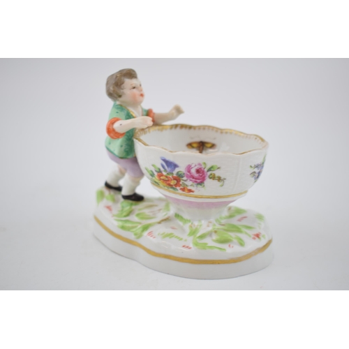 199 - Early 20th century Meissen figure 'Cupid Carving His Bow', 11cm wide, with incised marks, together w... 