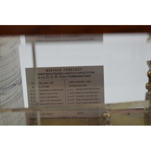 206 - Early to mid 20th century barograph / stormograph in glazed oak case with lift-off lid, Short & Maso... 