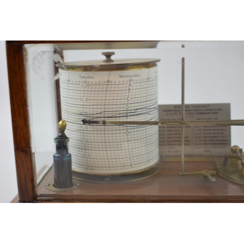 206 - Early to mid 20th century barograph / stormograph in glazed oak case with lift-off lid, Short & Maso... 