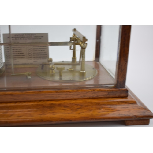 206 - Early to mid 20th century barograph / stormograph in glazed oak case with lift-off lid, Short & Maso... 