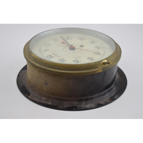 208 - Marine bulkhead clock with military crowsfoot marked to the reverse A.P.727 A.C.O/R/12/59. Painted b... 