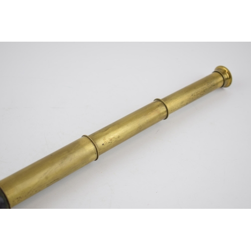 211 - Pocket-sized brass telescope with leather grip. Brass cover to eye-piece. Inscribed 'Charles Pearson... 