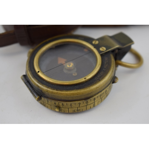 213 - World World One Verner's Pattern VIII, military compass in leather case, dated 1917.