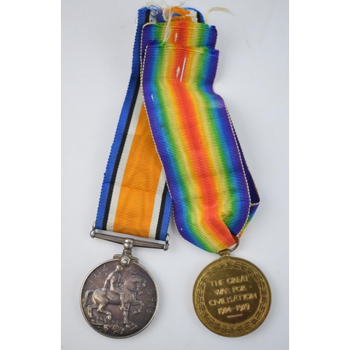 216 - World War One pair of medals to include silver 1914-1918 medal and 'The Great War for Civilisation' ... 