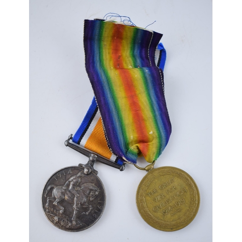 217 - World War One pair of medals to include silver 1914-1918 medal and 'The Great War for Civilisation' ... 