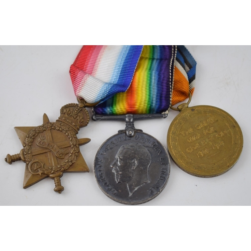 217A - A trio of World War medals to include 1914-1915 star, 1914-18 silver medal and the Great War medal, ... 