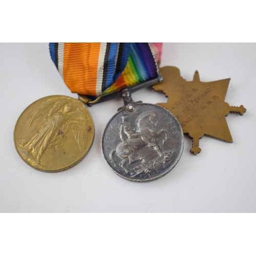 217A - A trio of World War medals to include 1914-1915 star, 1914-18 silver medal and the Great War medal, ... 