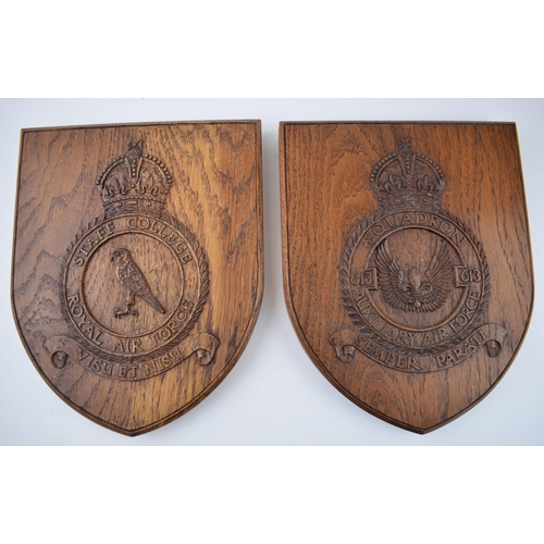 220 - A pair of hand carved oak RAF shields dated 1951, L Rooks, '613 Squadron Auxialiary Air Force' toget... 