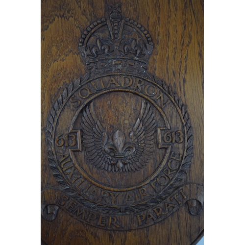 220 - A pair of hand carved oak RAF shields dated 1951, L Rooks, '613 Squadron Auxialiary Air Force' toget... 