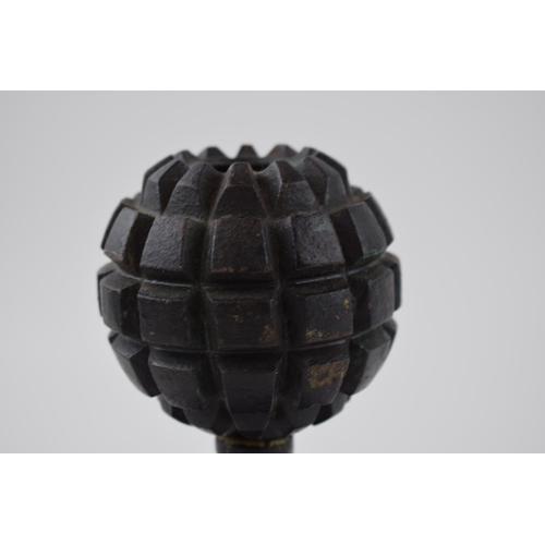 224 - WWI German Kugelhandgranate ball hand grenade. M1915. Trench Art inkwell on a metal stand. Height 16... 