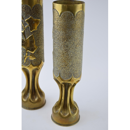 225 - A Pair of WWI brass trench-art shell cases.  French with floral design. Dated 1917. One stamped Remm... 