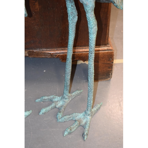 235 - An extra large pair of bronze-effect Japanese style storks, with weathered effect, tallest 109cm tal... 