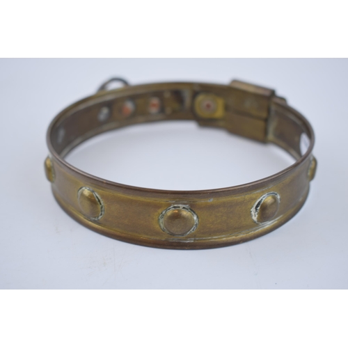 262 - An antique brass dog collar with steel hoop for attaching lead. Diameter 33cm.