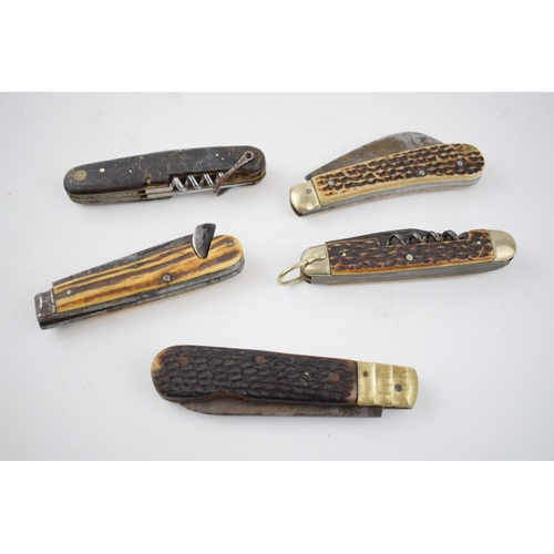 274 - A collection of bone / stag antler handled knives to include a John Watts Sheffield pruner, a Wade W... 