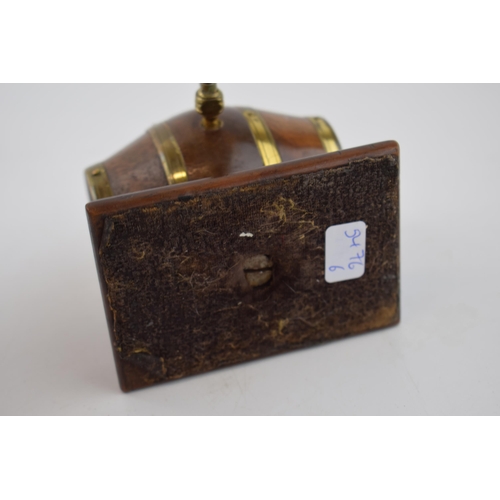 277 - Late 19th / early 20th century string dispenser in th form of a cooper barrel, brass fixtures, on wo... 