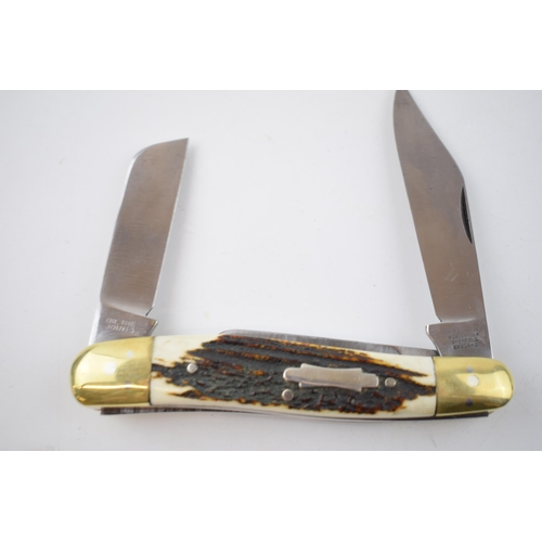 280 - Bone-handled Stockman's pocket knife by George Wostenholm I XL, Sheffield England. Triple blade, bra... 