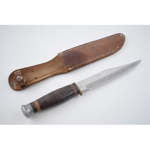 281 - Vintage 'Original Bowie Knife' made in Japan, stainless steel Japan. Leather grip with original leat... 