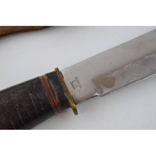 281 - Vintage 'Original Bowie Knife' made in Japan, stainless steel Japan. Leather grip with original leat... 