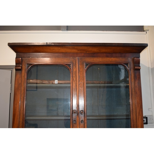 290 - Large 19th century mahogany estate made glazed bookcase, original blue paint to interior, adjustable... 