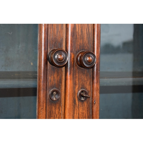 290 - Large 19th century mahogany estate made glazed bookcase, original blue paint to interior, adjustable... 