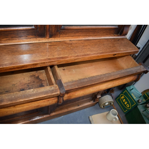 290 - Large 19th century mahogany estate made glazed bookcase, original blue paint to interior, adjustable... 