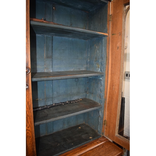 290 - Large 19th century mahogany estate made glazed bookcase, original blue paint to interior, adjustable... 