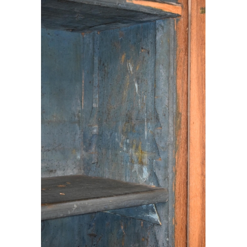 290 - Large 19th century mahogany estate made glazed bookcase, original blue paint to interior, adjustable... 