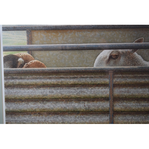 294 - Alan Stones 'Take Stock', 8 colour lithograph of a sheep handling scene, framed and mounted, 36cm x ... 