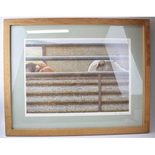 294 - Alan Stones 'Take Stock', 8 colour lithograph of a sheep handling scene, framed and mounted, 36cm x ... 