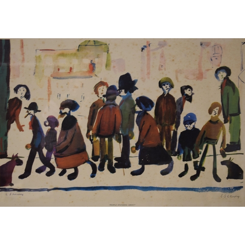 301 - Laurence Stephen Lowry (L S Lowry), RA (British 1887-1976) 'People Standing About' coloured print, g... 