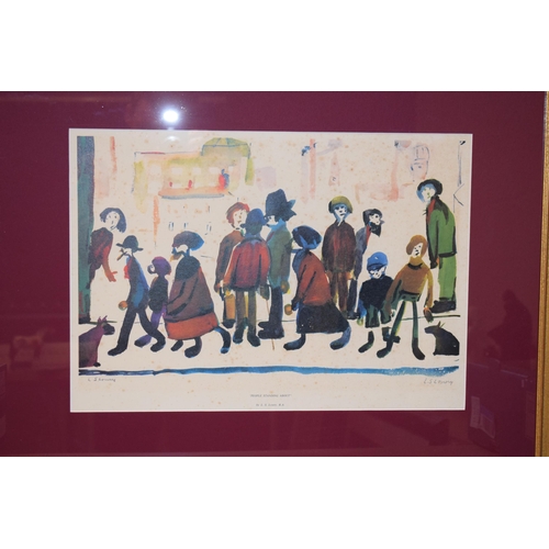 301 - Laurence Stephen Lowry (L S Lowry), RA (British 1887-1976) 'People Standing About' coloured print, g... 