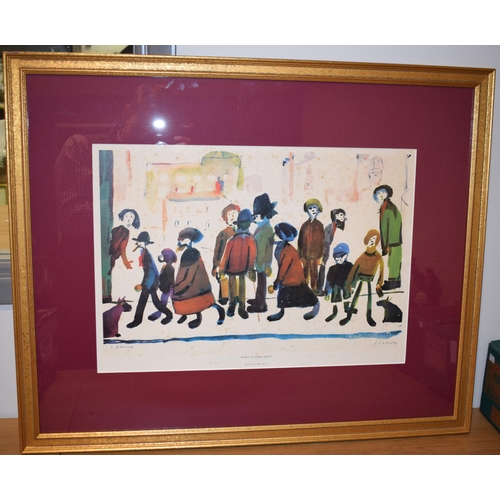 301 - Laurence Stephen Lowry (L S Lowry), RA (British 1887-1976) 'People Standing About' coloured print, g... 