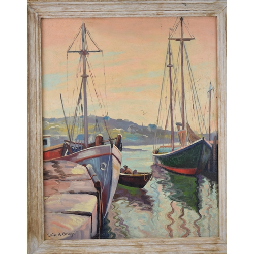 302 - Emile Albert Gruppe 1896-1978 (American): an oil on board of a harbour scene, signed bottom left, 49... 