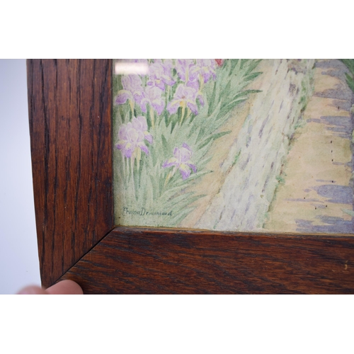 304 - Watercolour by Frances Drummond, Kent garden scene. c1930s. Including frame 38cm x 34.5cm.