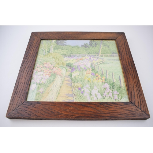 304 - Watercolour by Frances Drummond, Kent garden scene. c1930s. Including frame 38cm x 34.5cm.