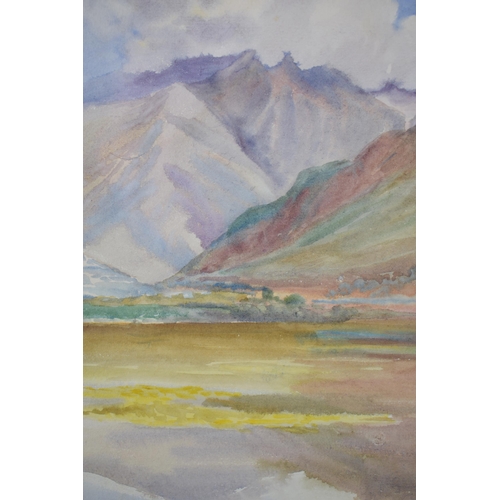 308 - Norah Bennett watercolour of 'Lake Belov - Sonamarg', India 1921 to reverse, 22.5cmx16cm, framed and... 