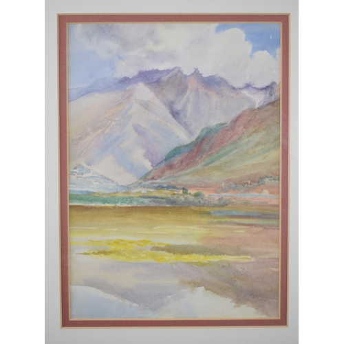 308 - Norah Bennett watercolour of 'Lake Belov - Sonamarg', India 1921 to reverse, 22.5cmx16cm, framed and... 