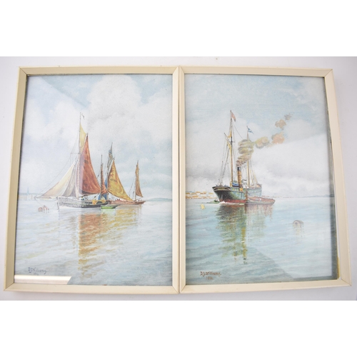 314 - D J Williams: a pair of oil on board paintings of harbour scenes with vessels, both dated 1911, sign... 