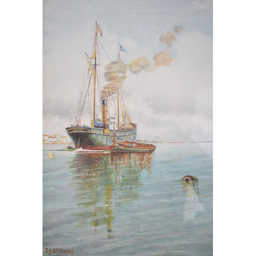 314 - D J Williams: a pair of oil on board paintings of harbour scenes with vessels, both dated 1911, sign... 